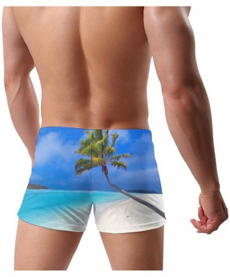 Briefs Palm Tree Men's Swimwear Sexy Low Waist Boxer Swimsuit Surfboard Boxer Shorts - Black - CY19DYQO5NW