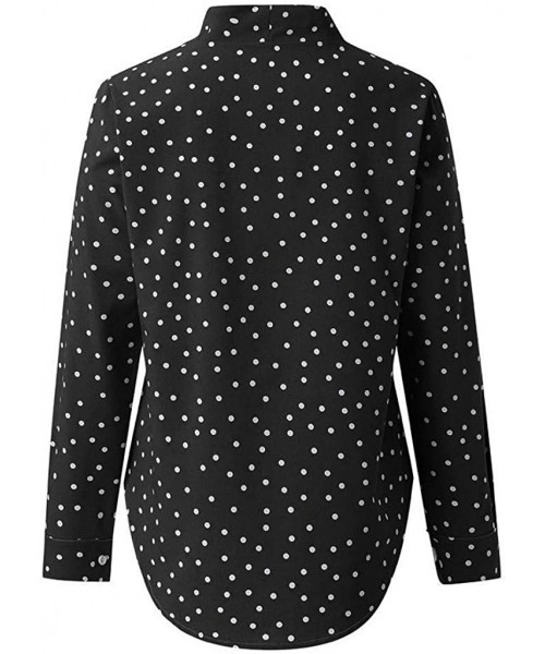 Rash Guards Womens Solid Long Sleeve V-Neck Fancy Tie Chiffon Office Shirt Elegant Tops - Polka-dot-black - CY1949W6R9K