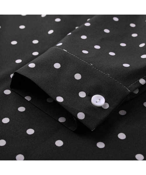 Rash Guards Womens Solid Long Sleeve V-Neck Fancy Tie Chiffon Office Shirt Elegant Tops - Polka-dot-black - CY1949W6R9K