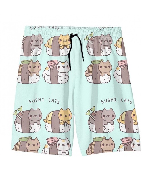 Board Shorts Funny Cartoon Colorful Heart Stars Teenagers' Boardshort Swimtrunk with Drawstring for Surfing - Sushi Cats - CS...