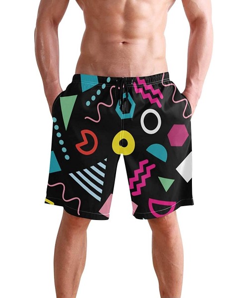 Board Shorts Mens Swim Trunks- Trendy Geometric Shapes Mens Boardshorts Beach Swimming Shorts for Men Mesh Liningwith Pockets...