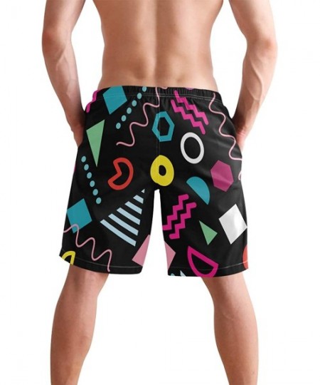 Board Shorts Mens Swim Trunks- Trendy Geometric Shapes Mens Boardshorts Beach Swimming Shorts for Men Mesh Liningwith Pockets...