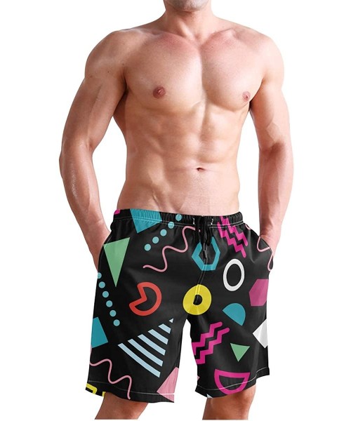 Board Shorts Mens Swim Trunks- Trendy Geometric Shapes Mens Boardshorts Beach Swimming Shorts for Men Mesh Liningwith Pockets...