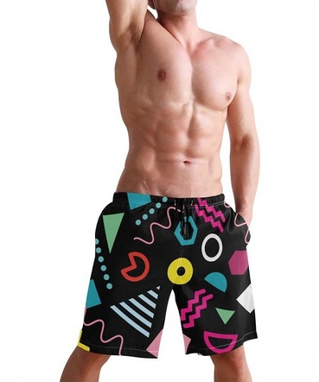 Board Shorts Mens Swim Trunks- Trendy Geometric Shapes Mens Boardshorts Beach Swimming Shorts for Men Mesh Liningwith Pockets...