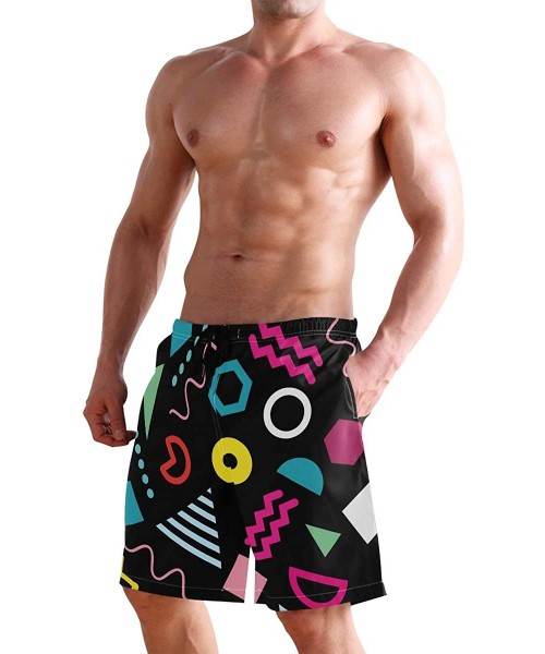 Board Shorts Mens Swim Trunks- Trendy Geometric Shapes Mens Boardshorts Beach Swimming Shorts for Men Mesh Liningwith Pockets...