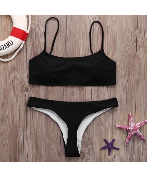 Sets Women Bandeau Bandage Bikini Set Push-Up Brazilian Swimwear Beachwear Swimsuit - Black - CO194OWLRD5