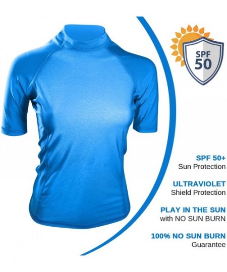 Rash Guards Swim Shirts for Women UV 50+ Sun Protection Rash Guard Swimwear Top Short Sleeve - Turquoise - C912NT4J41Q