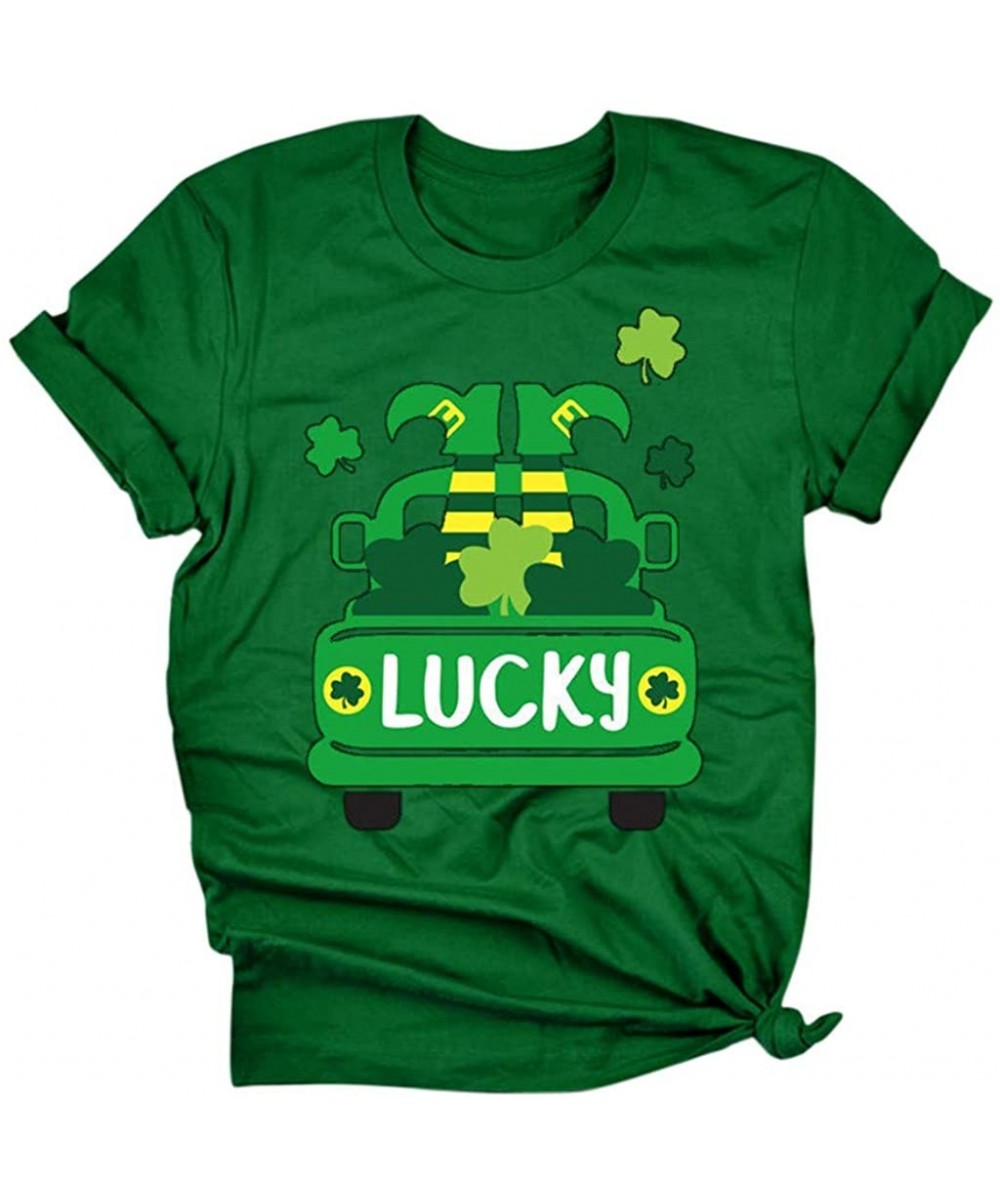 Tops Women's Fun Letter Print St Pat's Paddy Patrick V-Neck T-Shirt - H-dark Green - CG1952D8N9H