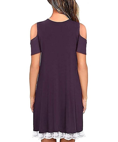 Cover-Ups Women Summer Casual T Shirt Dresses Beach Cover up Plain Dress Loose Swing Dress Pockets - D_purple - C21959ETAU9