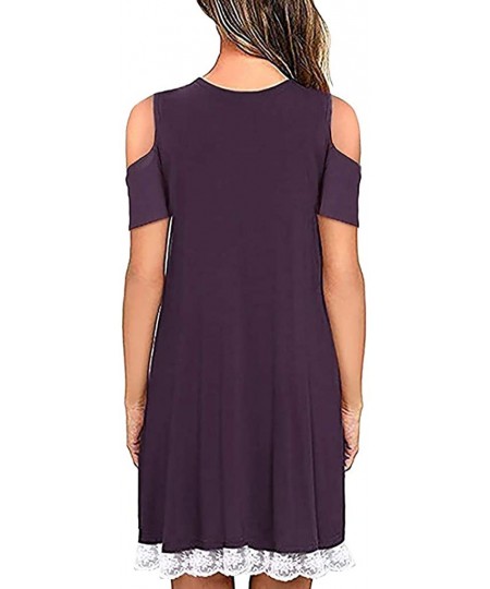 Cover-Ups Women Summer Casual T Shirt Dresses Beach Cover up Plain Dress Loose Swing Dress Pockets - D_purple - C21959ETAU9