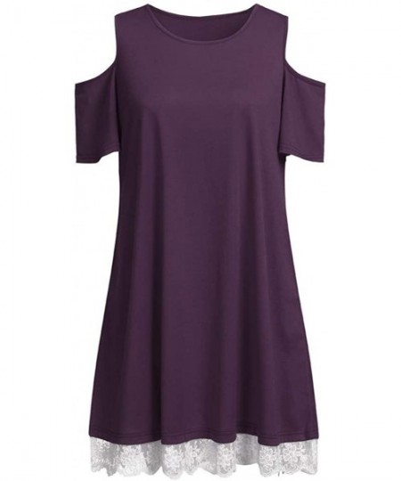 Cover-Ups Women Summer Casual T Shirt Dresses Beach Cover up Plain Dress Loose Swing Dress Pockets - D_purple - C21959ETAU9