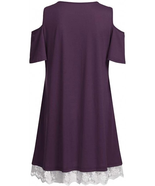 Cover-Ups Women Summer Casual T Shirt Dresses Beach Cover up Plain Dress Loose Swing Dress Pockets - D_purple - C21959ETAU9