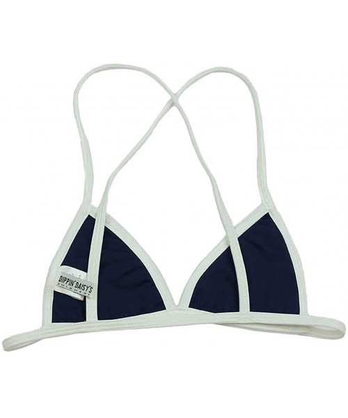 Tops Women's Cross Back or Classic Triangle Double Layered Swim Top Bra Non Padded Wireless - Crossback - Navy Rib - C418CY7327X