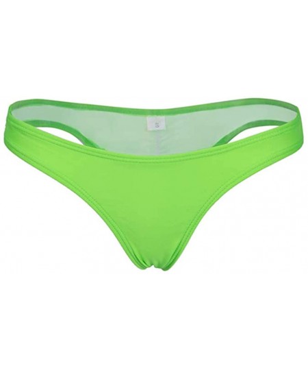 Bottoms Women's Brazilian Bottom Thong Swimwear Beachwear Bikini Strappy V Cheeky Bikini Thong Swimwear Bottom - Green - CO18...