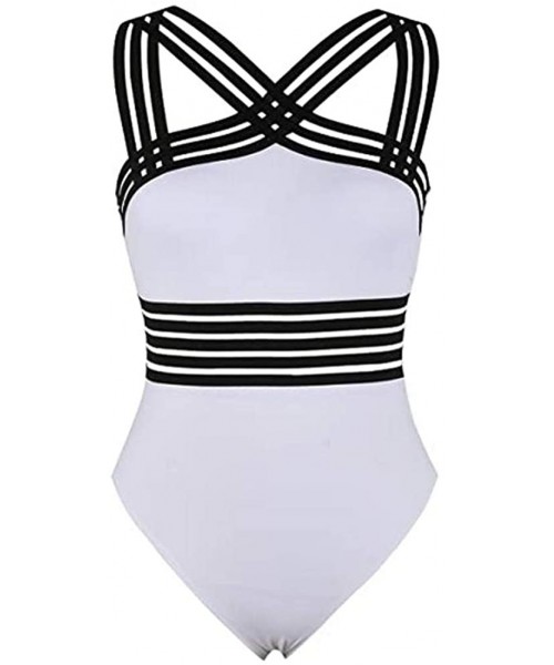 One-Pieces Women's One Piece Swimwear Front Crossover Swimsuits Hollow Bathing Suits Monokinis - White - CO19EDNK9Z7