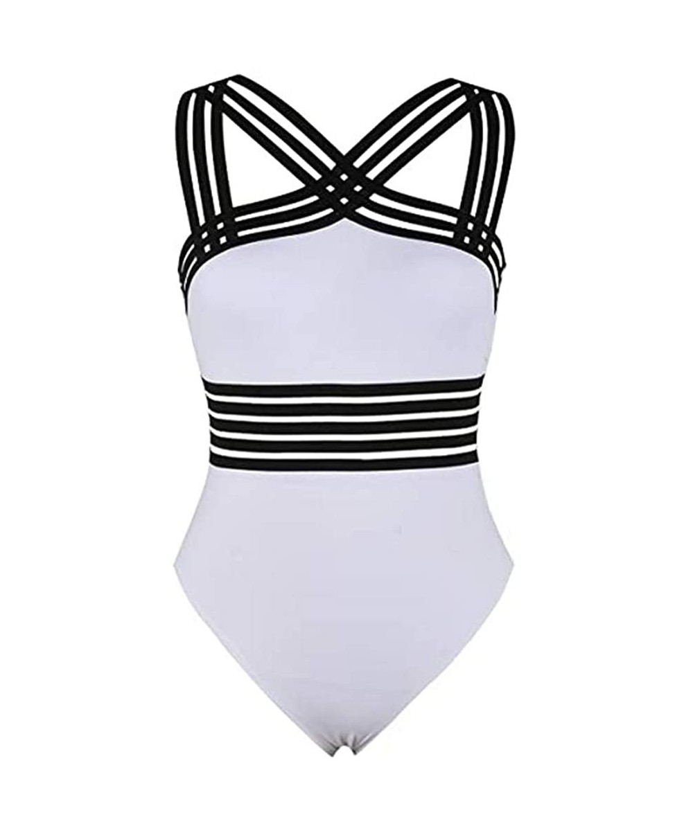 One-Pieces Women's One Piece Swimwear Front Crossover Swimsuits Hollow Bathing Suits Monokinis - White - CO19EDNK9Z7