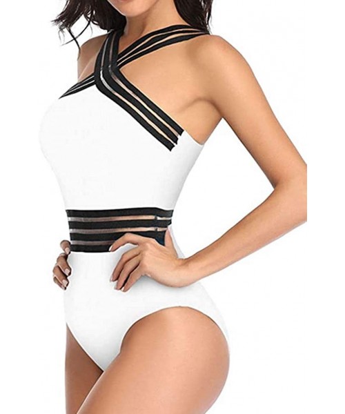 One-Pieces Women's One Piece Swimwear Front Crossover Swimsuits Hollow Bathing Suits Monokinis - White - CO19EDNK9Z7