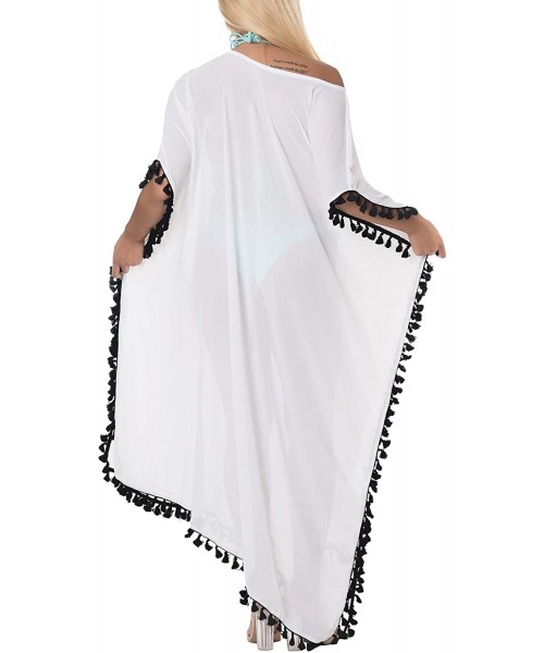 Cover-Ups Women's Plus Size Kaftan Blouse Summer Beach Dress Caftan Embroidery - Ghost White_b546 - CS188K3UGO7