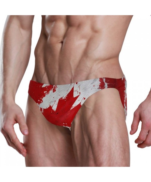 Briefs Mens Swim Bikini Briefs Drawstring Swimwear Sexy Bathing Suit Canadian Flag Low Waist Boxers Swim Trunks - CB18XNR9I76