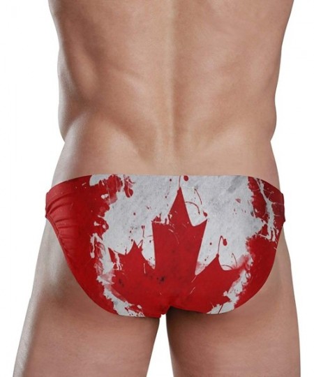 Briefs Mens Swim Bikini Briefs Drawstring Swimwear Sexy Bathing Suit Canadian Flag Low Waist Boxers Swim Trunks - CB18XNR9I76