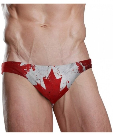 Briefs Mens Swim Bikini Briefs Drawstring Swimwear Sexy Bathing Suit Canadian Flag Low Waist Boxers Swim Trunks - CB18XNR9I76