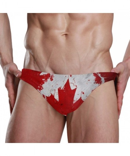 Briefs Mens Swim Bikini Briefs Drawstring Swimwear Sexy Bathing Suit Canadian Flag Low Waist Boxers Swim Trunks - CB18XNR9I76