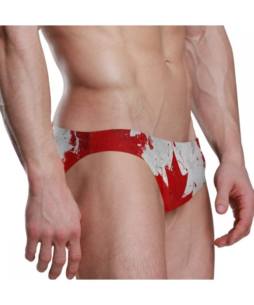 Briefs Mens Swim Bikini Briefs Drawstring Swimwear Sexy Bathing Suit Canadian Flag Low Waist Boxers Swim Trunks - CB18XNR9I76