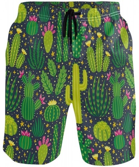 Board Shorts Men's Quick Dry Swim Trunks with Pockets Beach Board Shorts Bathing Suits - Cartoon Cactus - C119528U8MX