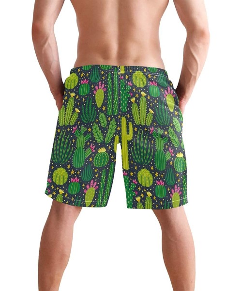 Board Shorts Men's Quick Dry Swim Trunks with Pockets Beach Board Shorts Bathing Suits - Cartoon Cactus - C119528U8MX