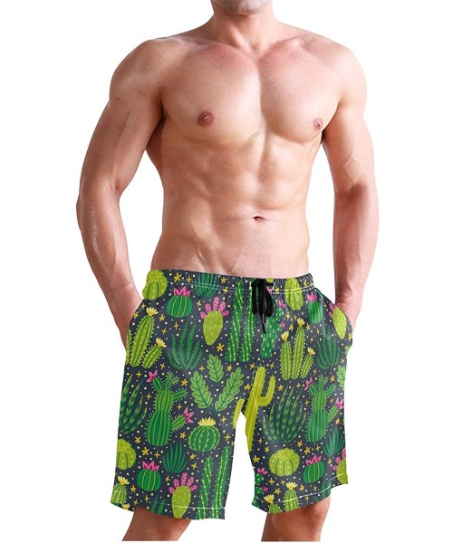 Board Shorts Men's Quick Dry Swim Trunks with Pockets Beach Board Shorts Bathing Suits - Cartoon Cactus - C119528U8MX