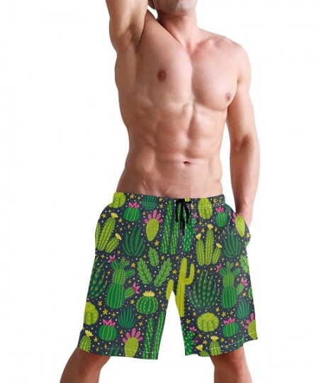 Board Shorts Men's Quick Dry Swim Trunks with Pockets Beach Board Shorts Bathing Suits - Cartoon Cactus - C119528U8MX