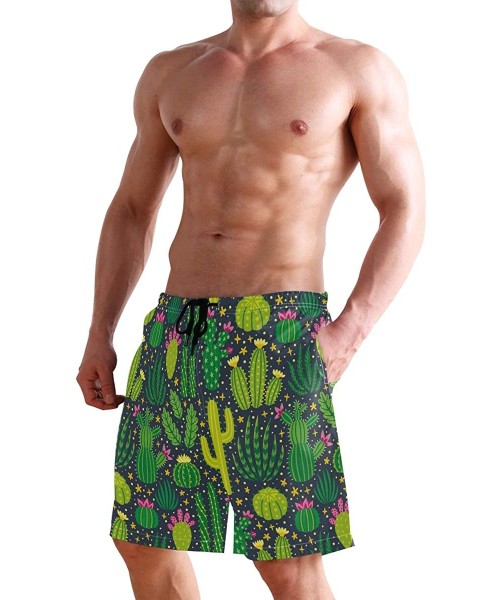 Board Shorts Men's Quick Dry Swim Trunks with Pockets Beach Board Shorts Bathing Suits - Cartoon Cactus - C119528U8MX