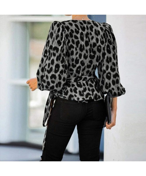 Board Shorts Women Leopard Print Shirt Chain Snake Skin Print Long Sleeve Button Down Tops - Gary - CJ1945KQ6WG