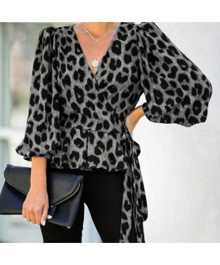 Board Shorts Women Leopard Print Shirt Chain Snake Skin Print Long Sleeve Button Down Tops - Gary - CJ1945KQ6WG