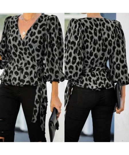 Board Shorts Women Leopard Print Shirt Chain Snake Skin Print Long Sleeve Button Down Tops - Gary - CJ1945KQ6WG