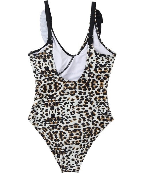 One-Pieces Women Tummy Control V Neck Ruffle High Waisted One Piece Swimsuits - Leopard - C7193TK76C5