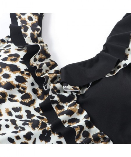 One-Pieces Women Tummy Control V Neck Ruffle High Waisted One Piece Swimsuits - Leopard - C7193TK76C5