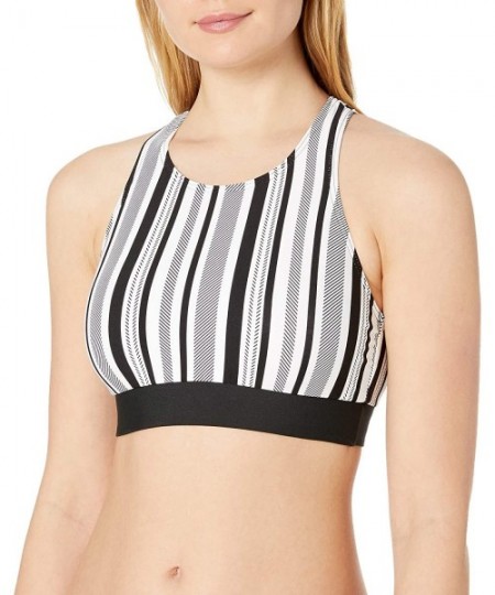 Tops Women's High Rise Racerback Sport Bra Swimsuit Bikini Top - Limitless Stripe - CG18Y7X8O6Z