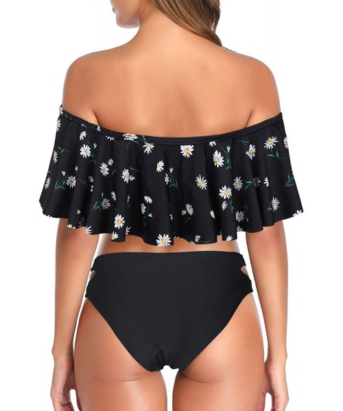 Sets Women Off-Shoulder Two Piece Bikini Set Ruffled Floral Print Swimsuit - Marguerite Print - C01980KC4O5