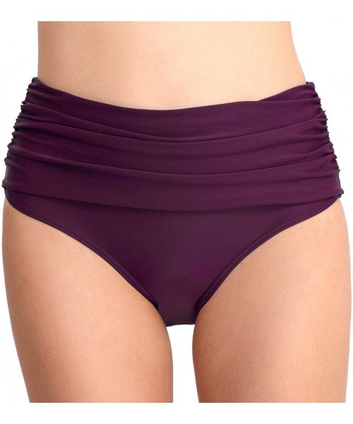 Tankinis Women's Swim Brief Shirred High Waist Full Coverage Bikini Bottom - Purple - CY18REAQ60Z