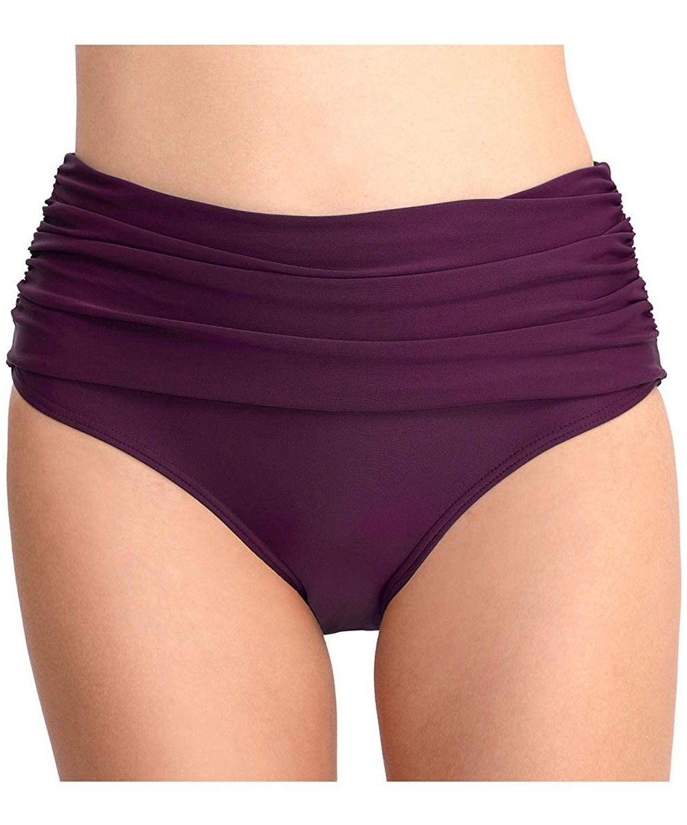 Tankinis Women's Swim Brief Shirred High Waist Full Coverage Bikini Bottom - Purple - CY18REAQ60Z