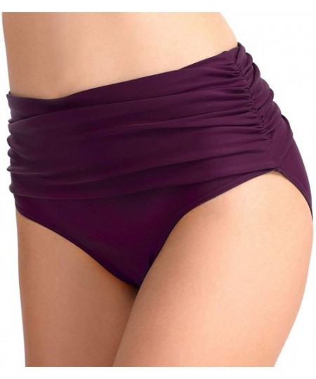 Tankinis Women's Swim Brief Shirred High Waist Full Coverage Bikini Bottom - Purple - CY18REAQ60Z