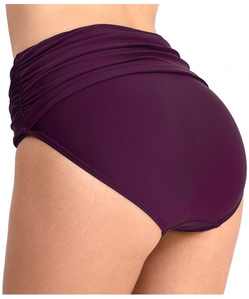 Tankinis Women's Swim Brief Shirred High Waist Full Coverage Bikini Bottom - Purple - CY18REAQ60Z