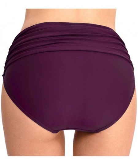 Tankinis Women's Swim Brief Shirred High Waist Full Coverage Bikini Bottom - Purple - CY18REAQ60Z