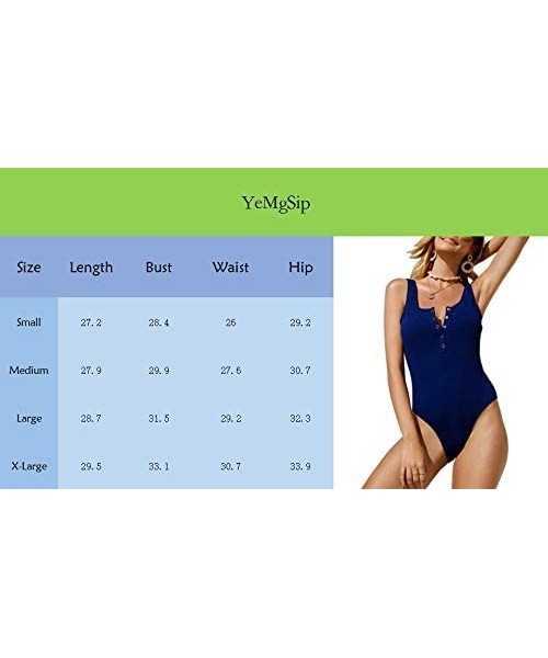 One-Pieces Women's Button Front One Piece Monokini High Waisted Bathing Bikini High Cut Swimsuit - Dark Blue - CG18SIOKNG0