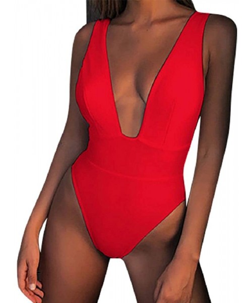 Cover-Ups Bikini Set for Women-Womens Bathing Suits Swimwear Push-Up Padded Solid Bra Swimsuit Beachwear - Red - CO18R4Y2TI9