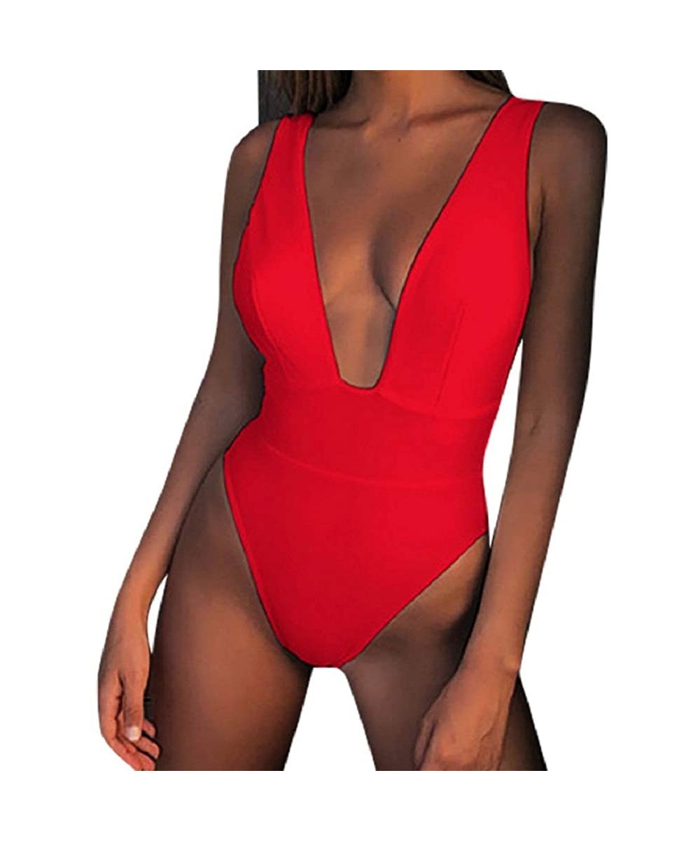 Cover-Ups Bikini Set for Women-Womens Bathing Suits Swimwear Push-Up Padded Solid Bra Swimsuit Beachwear - Red - CO18R4Y2TI9