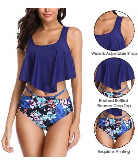 Sets Bikini Swimsuit for Women High Waisted Swimsuits Tummy Control Two Piece Tankini Ruffled Top with Swim Bottom Bathing Su...