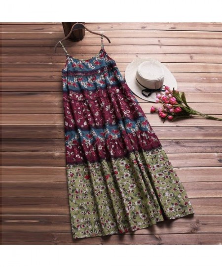 Cover-Ups Women's Dresses-2020 Summer Newest Arrival Plus Size Bohemian O-Neck Floral Vintage Sleeve Long Maxi - Green-2 - CU...