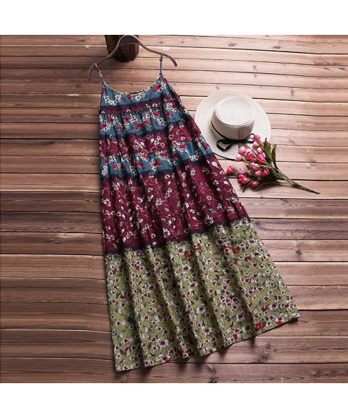 Cover-Ups Women's Dresses-2020 Summer Newest Arrival Plus Size Bohemian O-Neck Floral Vintage Sleeve Long Maxi - Green-2 - CU...